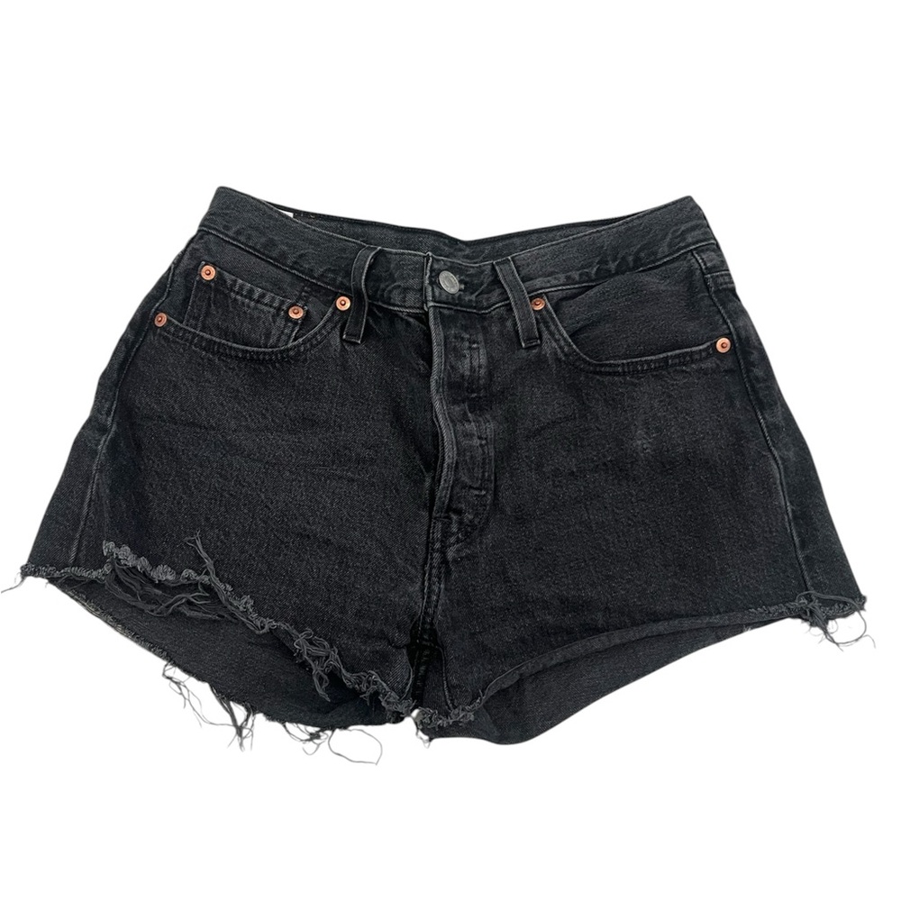Black High-Waisted Jean Shorts with Frayed Hem